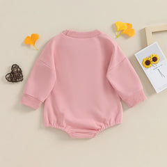 Baby Girls' Fuzzy Letter Romper, Embroidered Jumpsuit