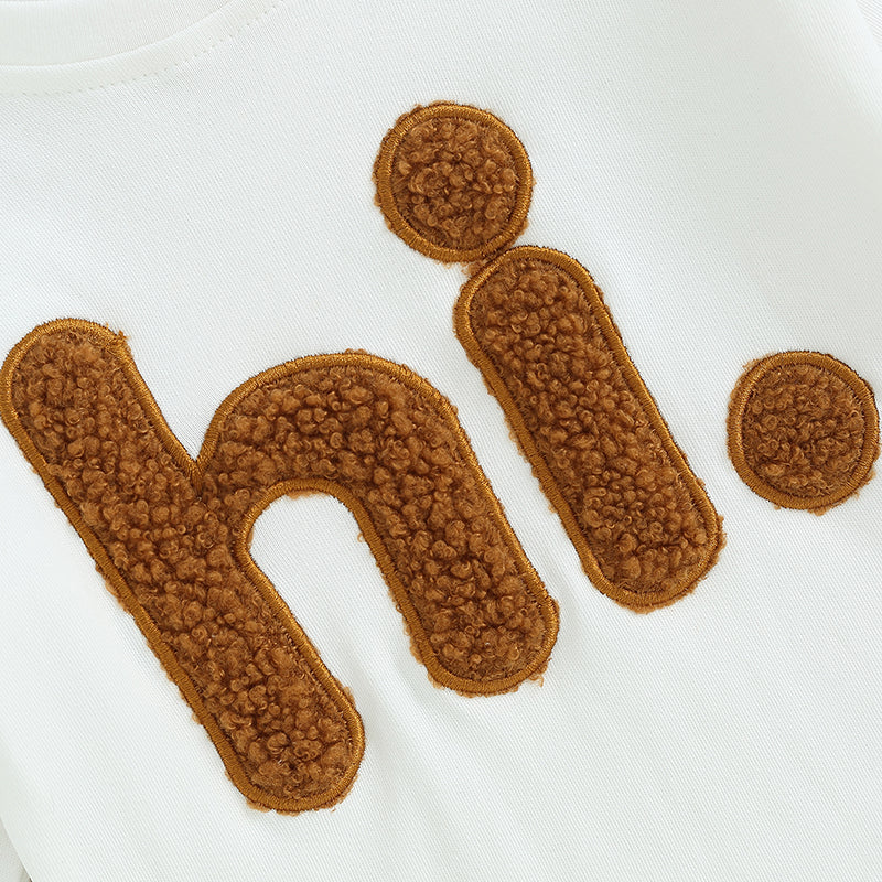 Baby Girls' Beige Fuzzy Letter Bodysuit, Long-Sleeve