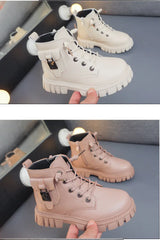 Leather Girls Warm Boots