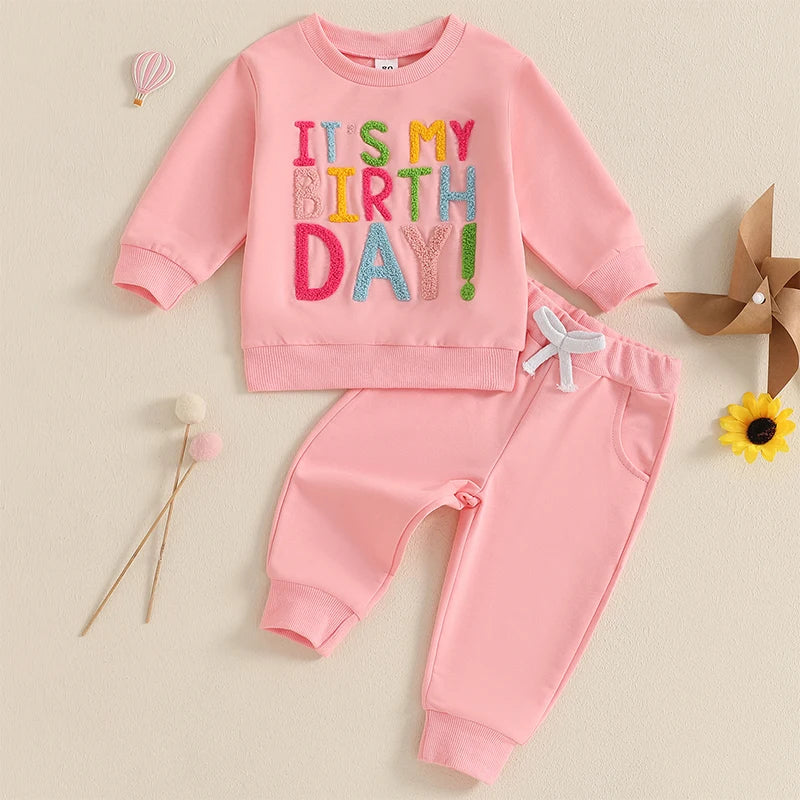 Toddler Girls Cotton Letter-Embroidery Sweatshirt & Pants Set