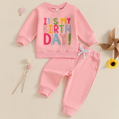 Toddler Girls Cotton Letter-Embroidery Sweatshirt & Pants Set