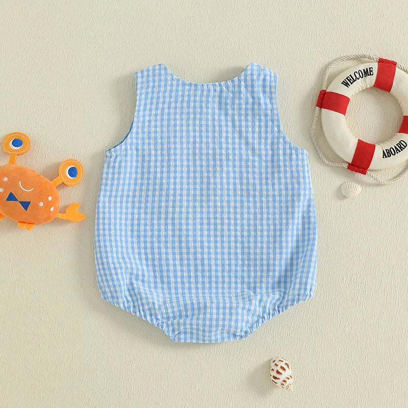 Baby Sleeveless Romper, Crab Embroidery Summer Playsuit