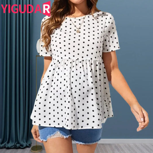 Polka dot short-sleeved maternity shirt