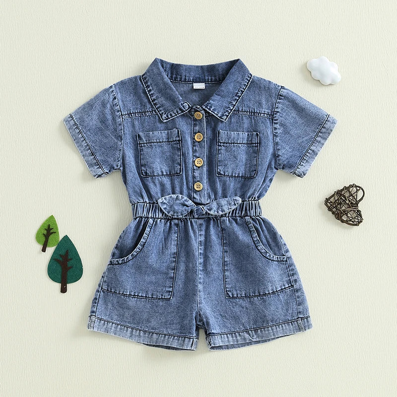 Toddler Girls' Denim Overall Shorts, Button-Down Jumpsuit