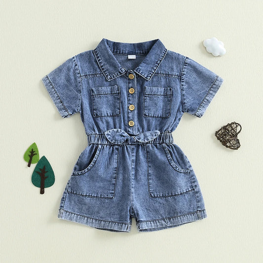 Toddler Girls' Denim Overall Shorts, Button-Down Jumpsuit