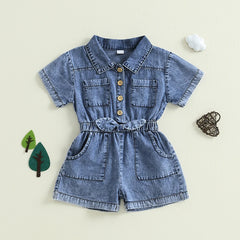 Toddler Girls' Denim Overall Shorts, Button-Down Jumpsuit