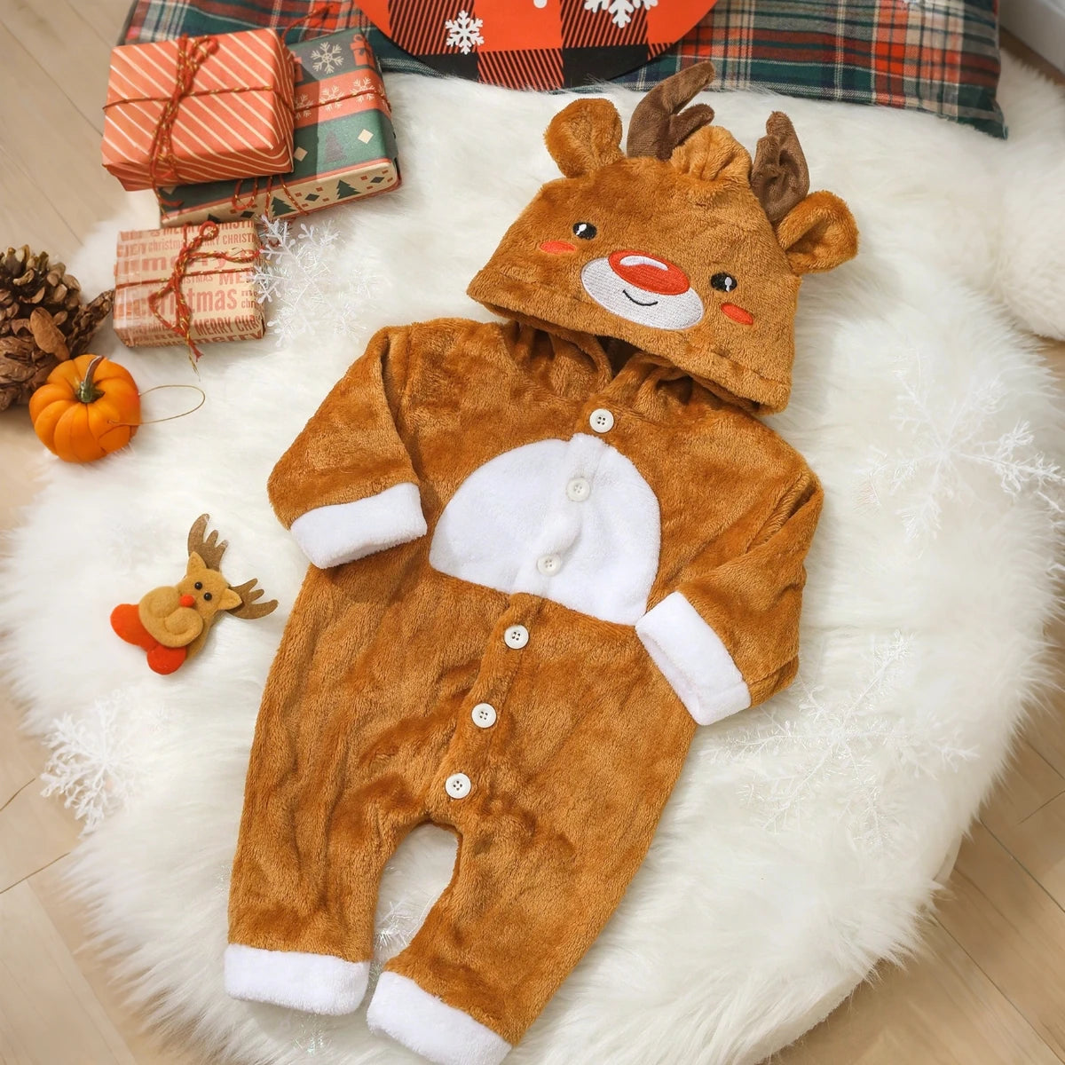 Embroidered Antlers Christmas Jumpsuit