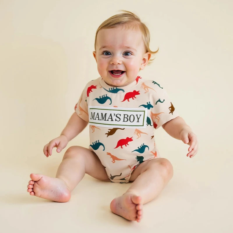 Baby Boys' Dinosaur Romper, Short-Sleeve Summer Bodysuit