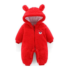 Plush Bear Hooded Baby Romper, Warm Fall Jumpsuit