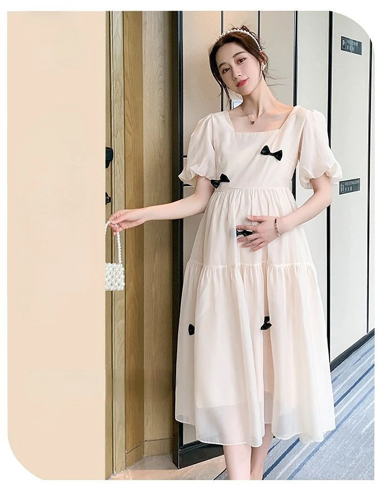 Flare sleeve square collar maternity dress