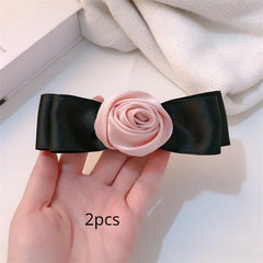 Pink Rose Bow Hair Clips For Girls