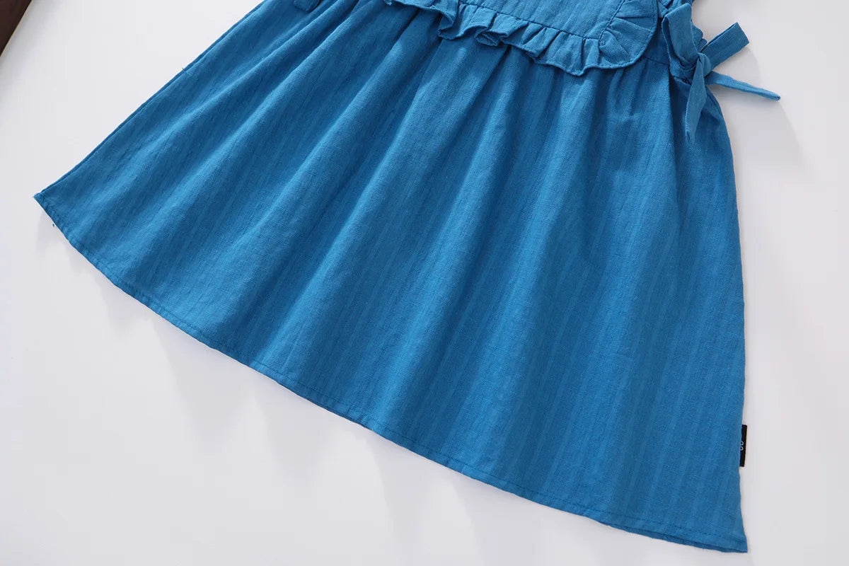 Ruffled Blue Vest Style Dress for Girls