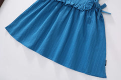 Ruffled Blue Vest Style Dress for Girls