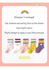 Girls' Rainbow Mid-Tube Socks, 5 Pairs, Ages 1-16