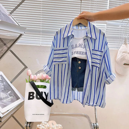 Kids Stripe Shirt Shorts Set