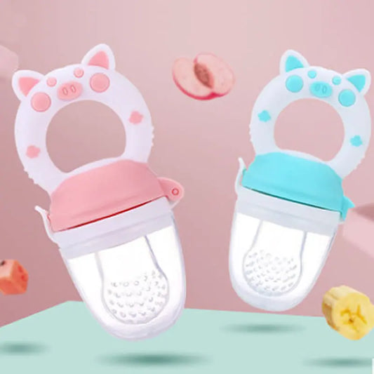 Baby fruit feeder for soft foods in a color-option product photo