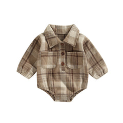 Baby Boys' Vintage Plaid Romper, Long-Sleeve Jumpsuit