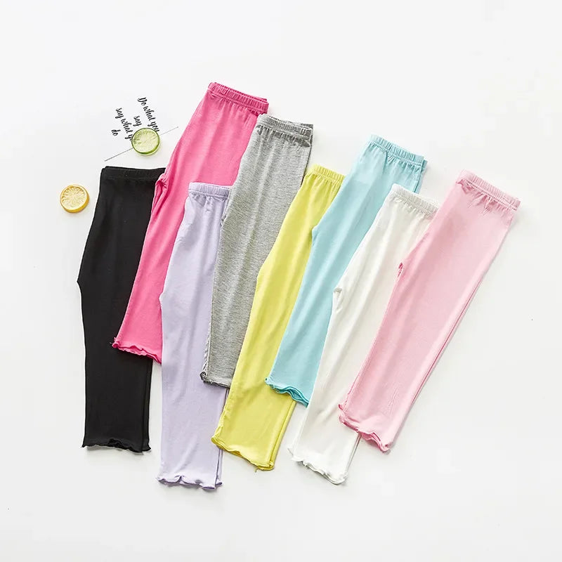 Girls' Ruffle Cropped Leggings, Soft Cotton Ages 2-12