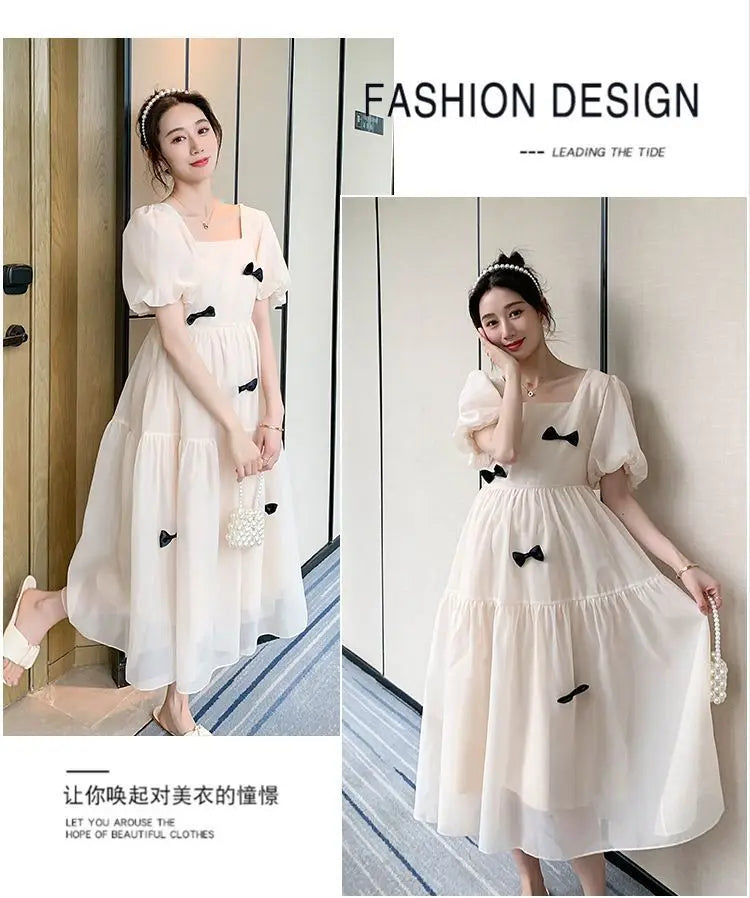 Flare sleeve square collar maternity dress