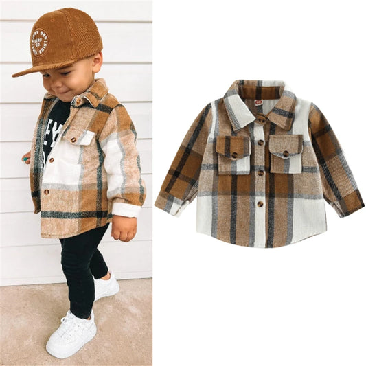 Boy Plaid Shirt Jacket Coat