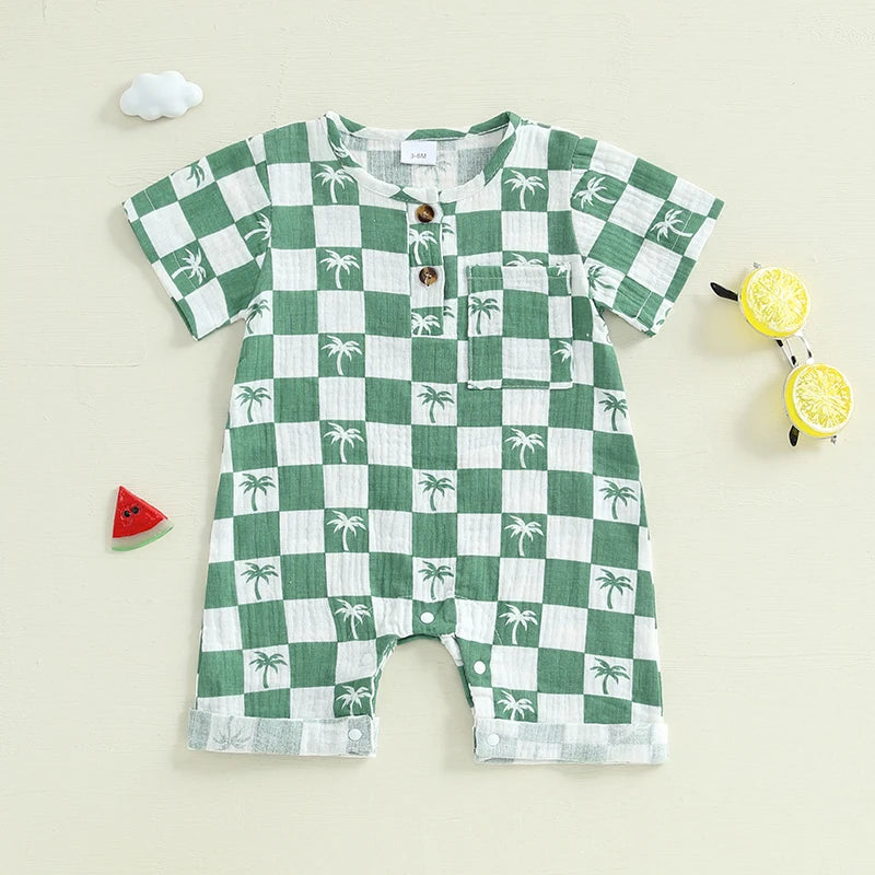 Checkered Tree Print Playsuit