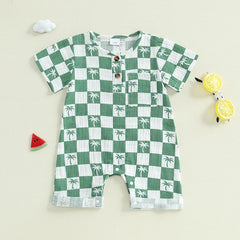Checkered Tree Print Playsuit