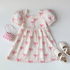 Girls Bow Print Dress