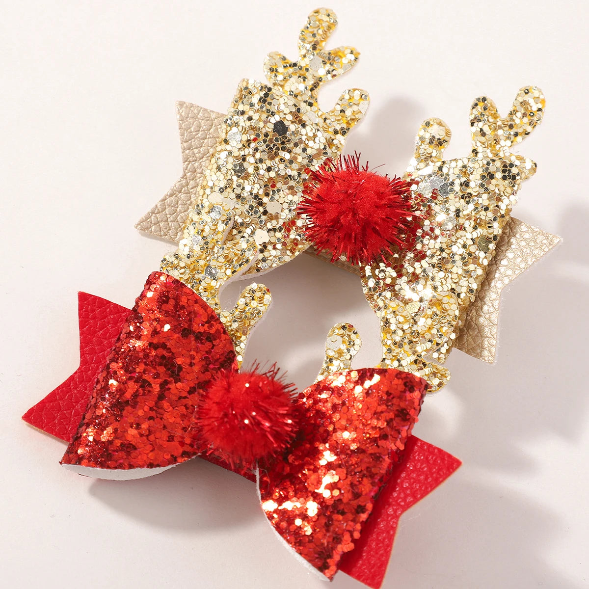 Girls' Red and Gold Glitter Bow Hair Clips, 2-Piece Set