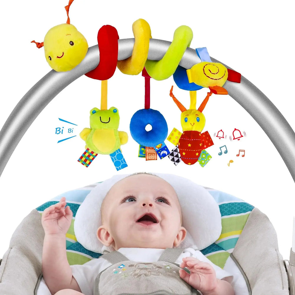 Baby spiral car seat sensory toy with plush hanging rattles USA