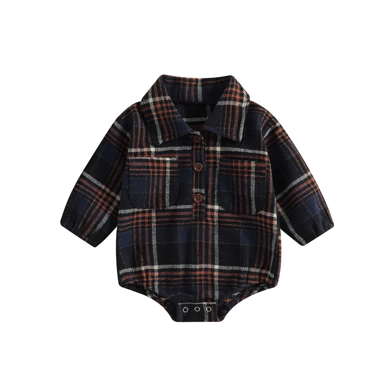 Baby Boys' Vintage Plaid Romper, Long-Sleeve Jumpsuit
