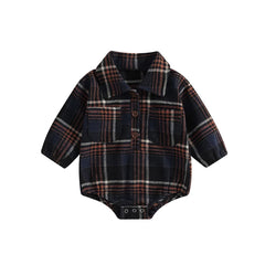 Baby Boys' Vintage Plaid Romper, Long-Sleeve Jumpsuit