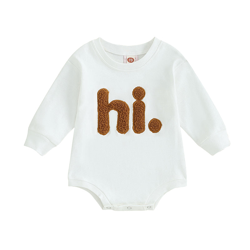 Baby Girls' Beige Fuzzy Letter Bodysuit, Long-Sleeve