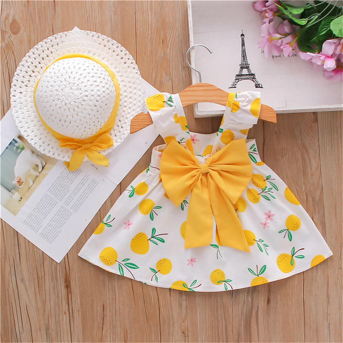 Orange Bow Suspender Dress Set