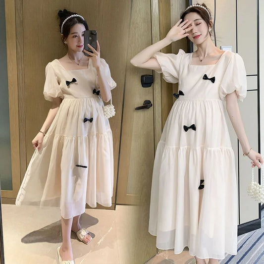 Flare sleeve square collar maternity dress