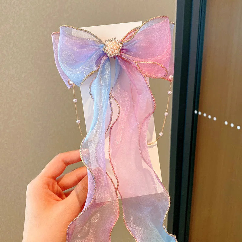 Baby Girls Elegant Mesh Bow Ribbon Hair Clips - PAMU8