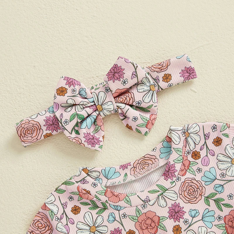 Baby Girls' Ribbed Strawberry Bodysuit with Bow Headband