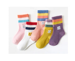 Girls' Rainbow Mid-Tube Socks, 5 Pairs, Ages 1-16
