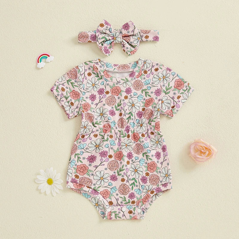 Baby Girls' Ribbed Strawberry Bodysuit with Bow Headband