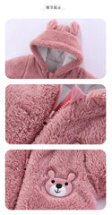 Plush Bear Hooded Baby Romper, Warm Fall Jumpsuit
