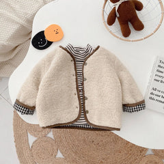 Stylish Plaid Plush Kids Coat