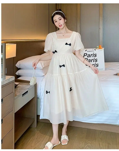 Flare sleeve square collar maternity dress