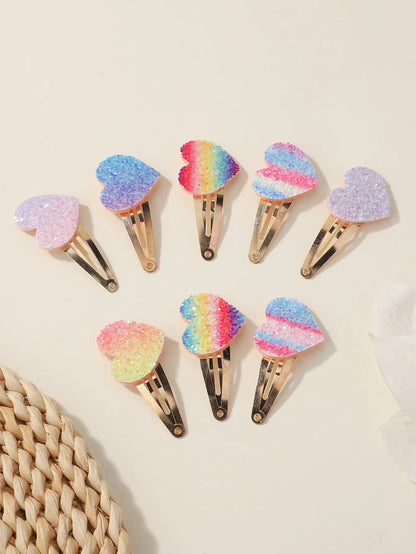 Glitter Rainbow Flower Hairpins