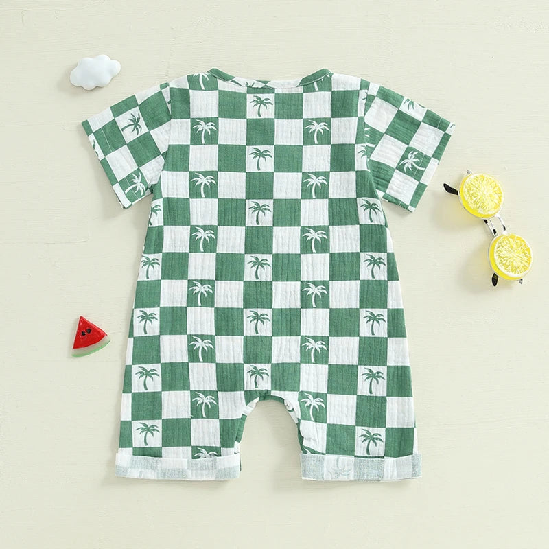 Checkered Tree Print Playsuit