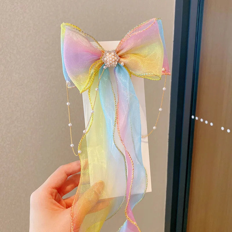 Baby Girls Elegant Mesh Bow Ribbon Hair Clips - PAMU8
