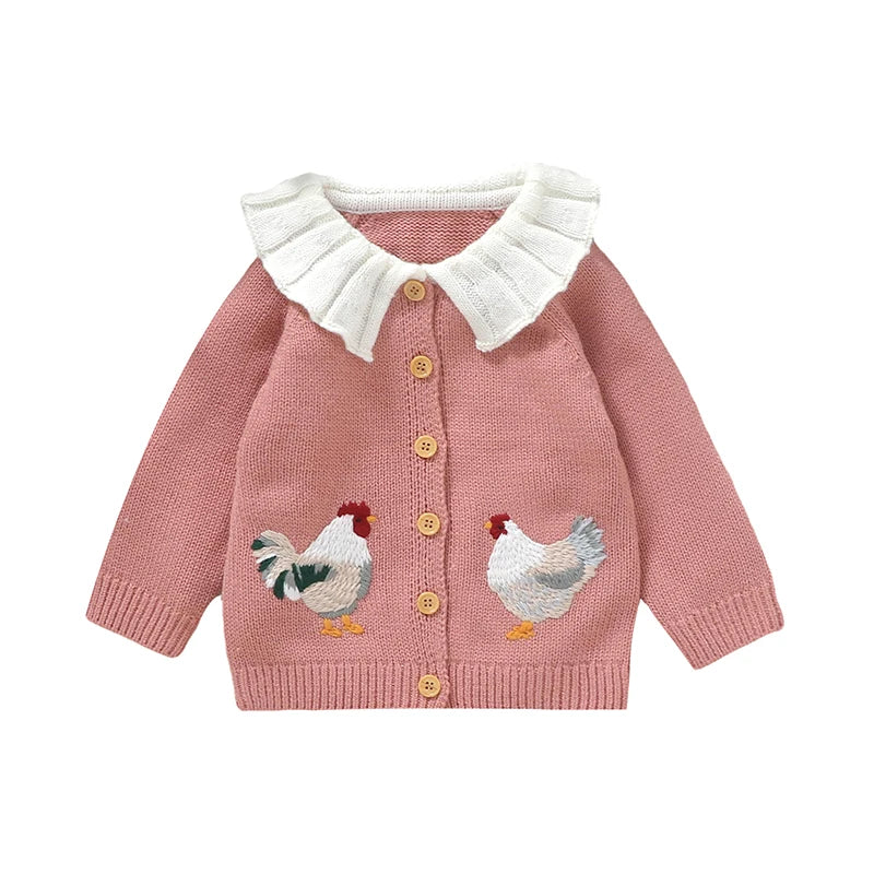 Rooster Embroidery Cardigan Top