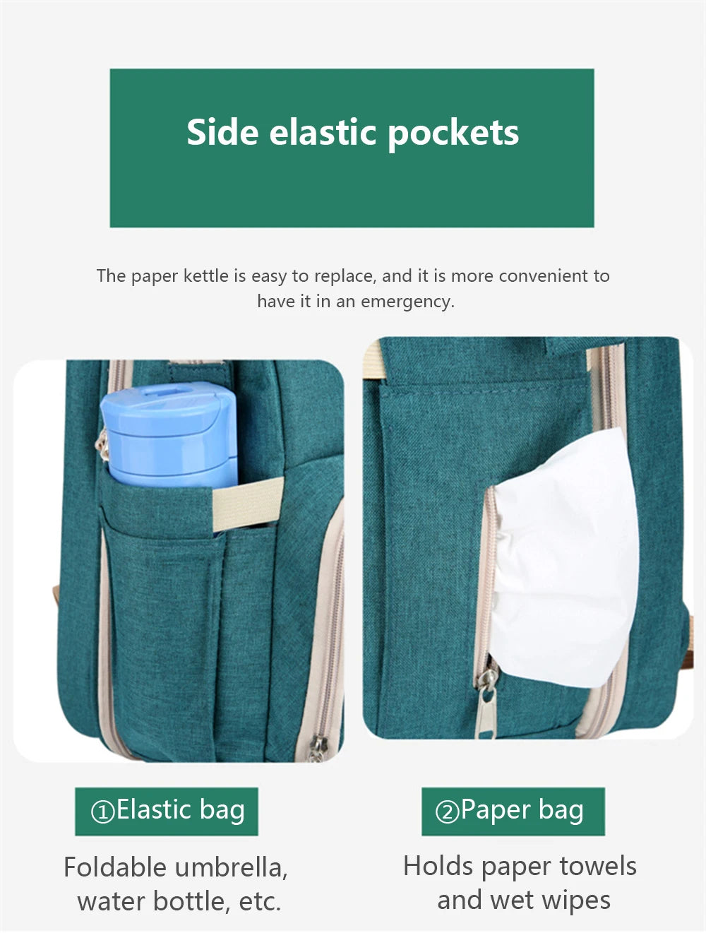 3-in-1 Foldable Diaper Bag Backpack with Changing Station
