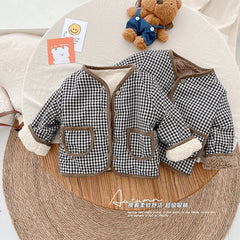 Stylish Plaid Plush Kids Coat