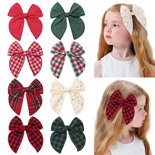 Girls' Christmas Bow Hair Clips, 2-Piece Plaid Set
