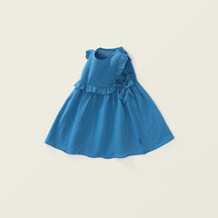 Ruffled Blue Vest Style Dress for Girls