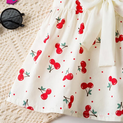 Baby Girl Dress Summer Cherry Print Cotton Short Sleeved Baby Dresses Cute Bow Girl Dress Baby Clothes Girl